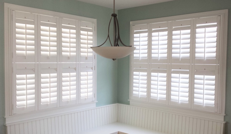 Chicago white shutters in dining room